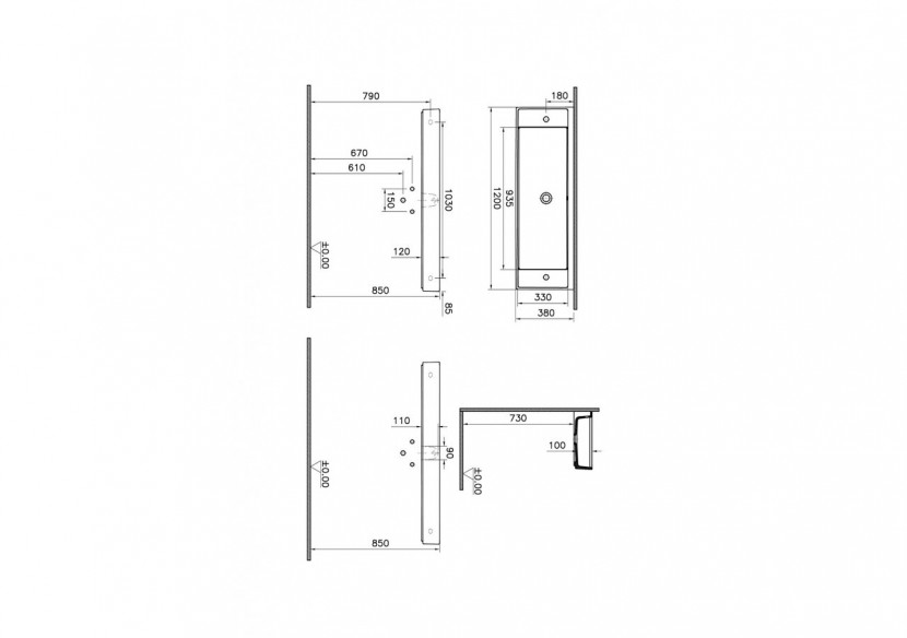 Lavabo compact, 120x38 cm 2 trous de robinet à droite et à gauche, avec trou de trop-plein -7410B003-1452-Vitra