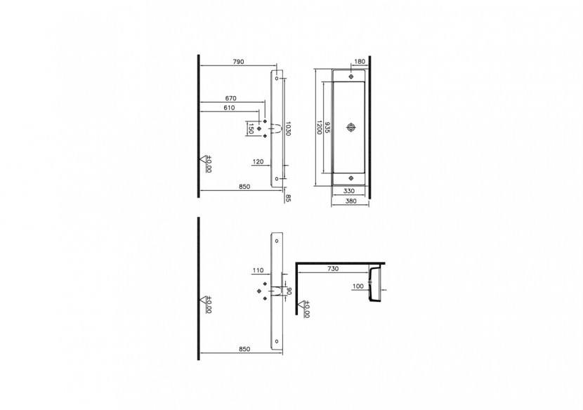 Lavabo compact, 120x38 cm 2 trous de robinet à droite et à gauche, sans trou de trop-plein -7410B003-1808-Vitra