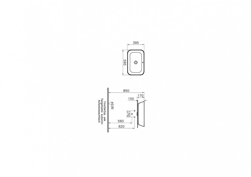 Geo vasque, rectangulaire, 60 cm, sans trou pour robinet, avec trop-plein, blanc - 7425B003-0012 - Vitra