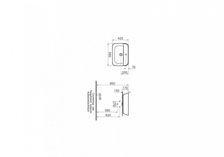 Geo lavabo rectifiée 60 cm, avec trou pour robinet, avec trop-plein, blanc - 7426B003-0001 - Vitra 2