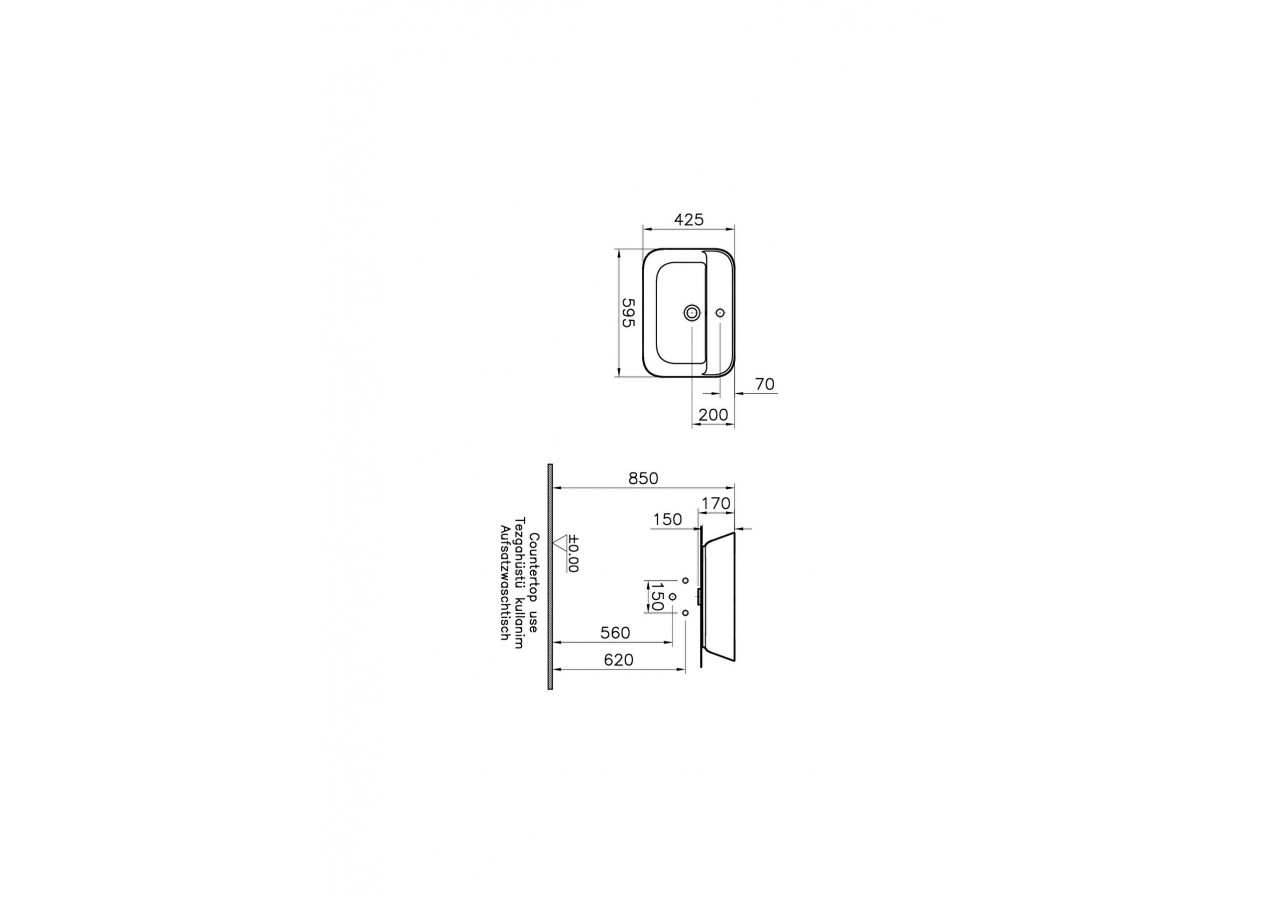 Geo lavabo rectifiée 60 cm, avec trou pour robinet, avec trop-plein, blanc - 7426B003-0001 - Vitra