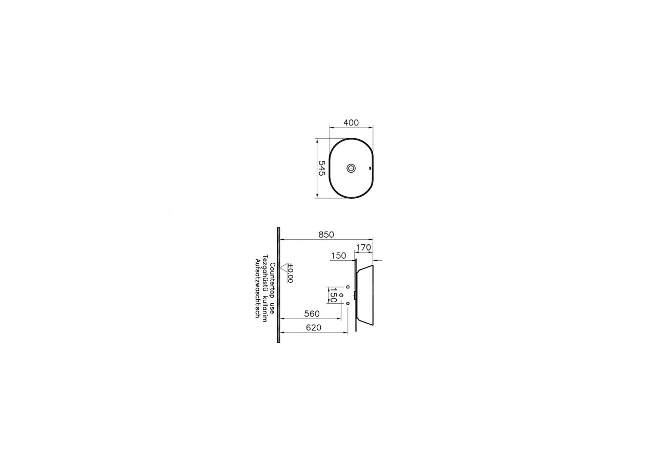 Geo vasque 55 cm, sans trou pour robinet, avec trop-plein, blanc - 7427B003-0012 - Vitra