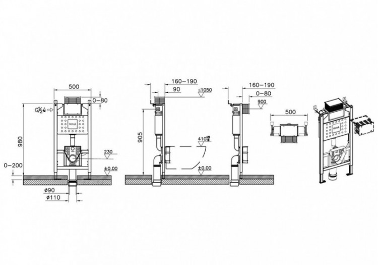Bâti-support 98 cm, pour WC suspendu, fixation sol et mur - 761-5825-01 - Vitra 2