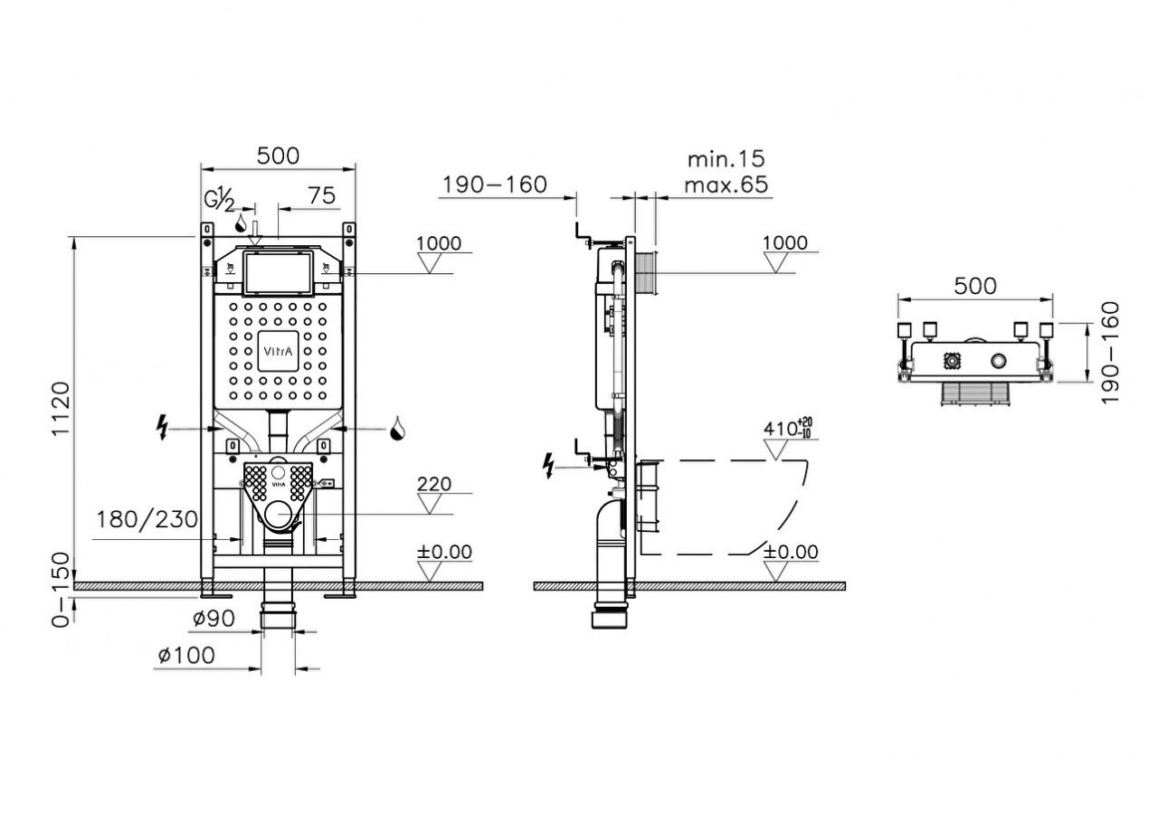 Bâti-support 112 cm, fixation sol et mur - 762-5802-01 - Vitra