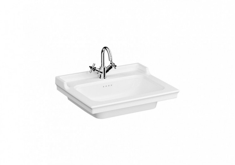 Valarte plan céramique, 65 cm, 1 trou central pour robinet, trop-plein, blanc - 7801B003-0001 - Vitra