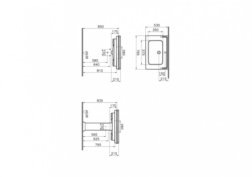 Valarte plan céramique, 80 cm, 1 trou central pour robinet, trop-plein, blanc - 7802B003-0001 - Vitra
