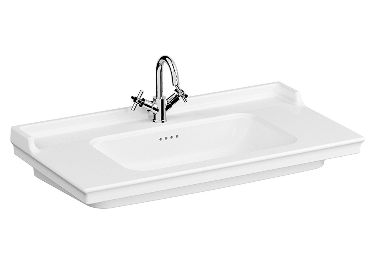 Valarte plan céramique, 100 cm, 1 trou central pour robinet, trop-plein, blanc - 7803B003-0001 - Vitra