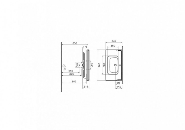 Valarte plan céramique, 100 cm, 1 trou central pour robinet, trop-plein, blanc - 7803B003-0001 - Vitra 2