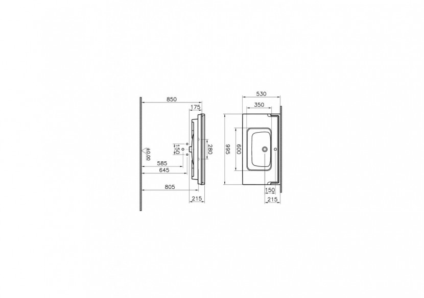 Valarte plan céramique, 100 cm, 1 trou central pour robinet, trop-plein, blanc - 7803B003-0001 - Vitra