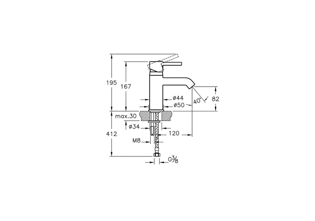 Mitigeur de lavabo, cartouche CH3 BlueEco avec mousseur 5 l/min.Montage mono trou -A41984EXP-Vitra