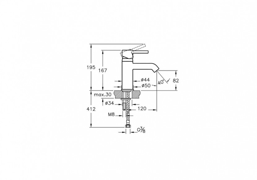 Mitigeur de lavabo, cartouche CH3 BlueEco avec mousseur 5 l/min.Montage mono trou -A41984EXP-Vitra