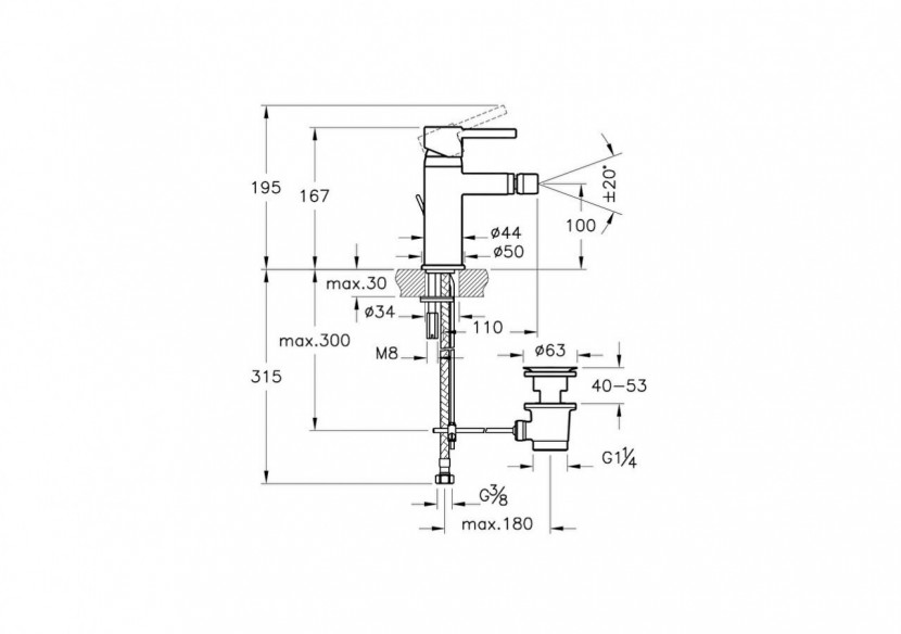 Mitigeur bidet avec tirette et garniture de vidage - Montage mono trou -A41988EXP-Vitra