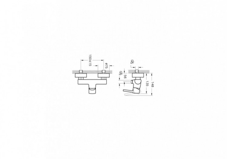 Mitigeur de douche, Montage mural - Raccords excentrés 150 mm -A41996EXP-Vitra 2