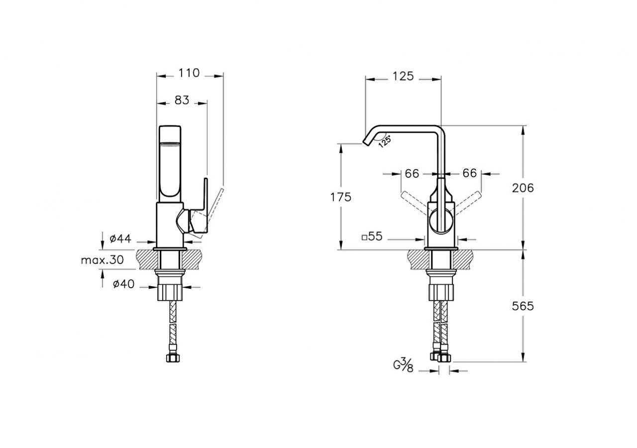 Mitigeur de lavabo-Poignée latérale_Chromé - A42616 - Vitra