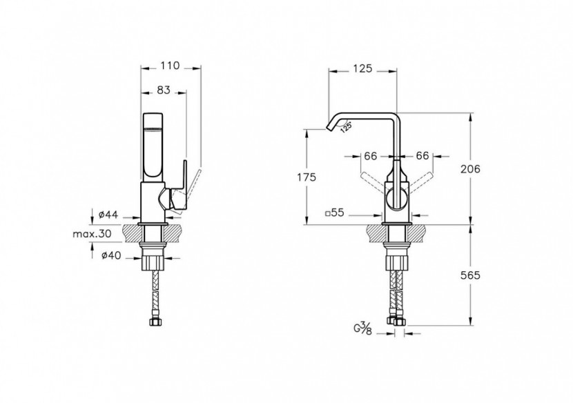 Mitigeur de lavabo-Poignée latérale_Noir brillant - A4261639 - Vitra