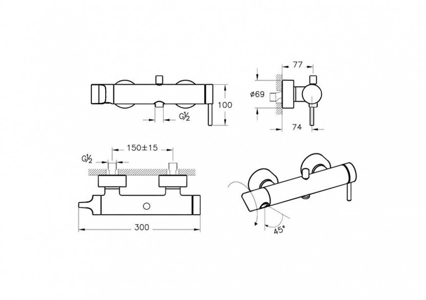 Origin mitigeur bain / douche avec bec pivotant, surface chromée - A42619 - Vitra