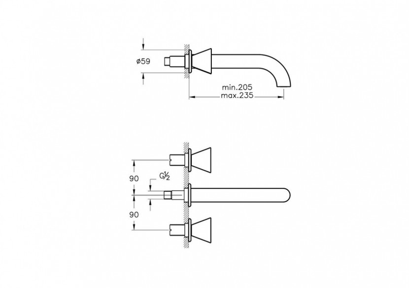 Liquid Mitigeur lavabo intégré long, Chromé, avec partie cachée A40840 Chromé - A42689 - Vitra