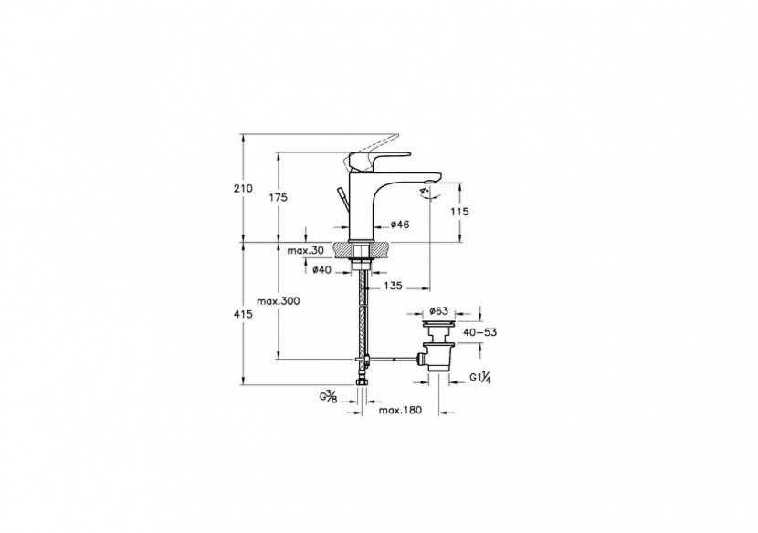 Root Round, Mitigeur de lavabo avec tirette, Medium, cartouche C3, noir mat - A4272336ENG - Vitra
