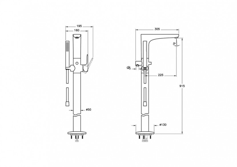 Mitigeur de bain au sol avec douchette, or - A4274136EXP - Vitra