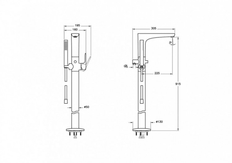 Mitigeur de bain au sol avec douchette, chromé - A42741EXP - Vitra 2