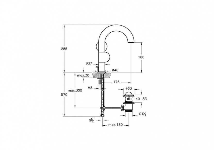 Liquid Mitigeur lavabo côté droit, Noir brillant, avec pop-up, Noir brillant - A4275039 - Vitra