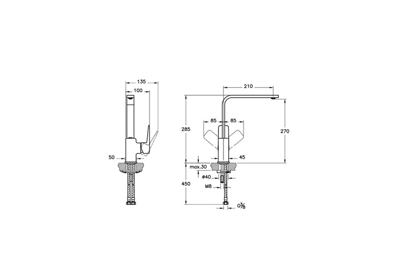 Root Square Built-in Bain/Mitigeur de douche, chromé - A42752EXP - Vitra