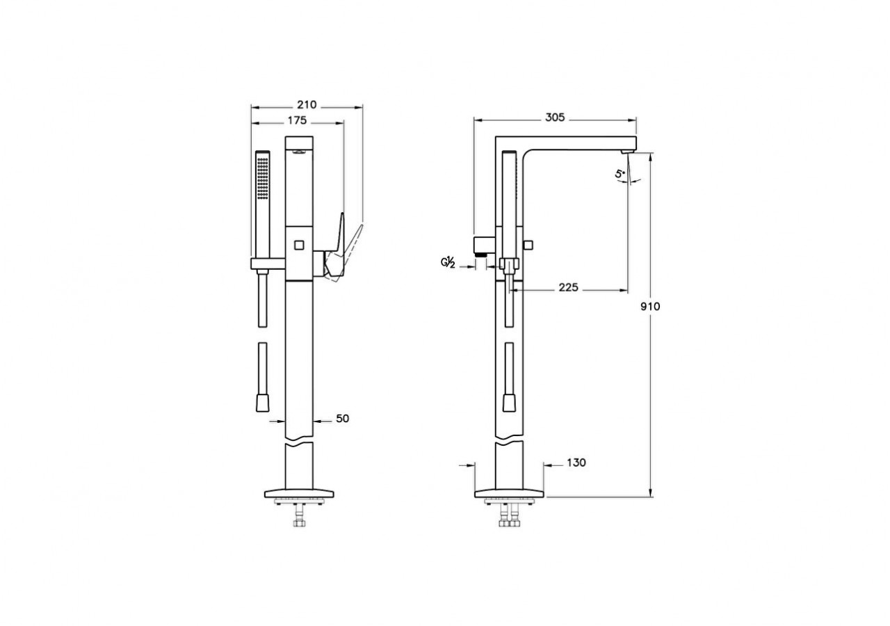 Mitigeur de bain au sol, avec douchette, 192 x 317 x 1 120 mm - 9,45 kg - Noir mat - A4276036EXP - Vitra