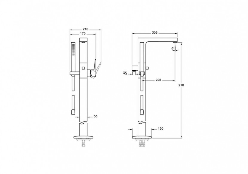 Mitigeur de bain au sol, avec douchette, 192 x 317 x 1 120 mm - 9,45 kg - Chromé - A42760EXP - Vitra