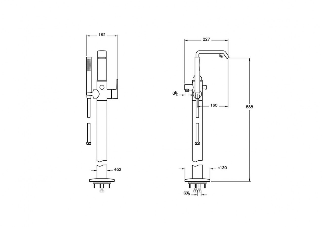 Mitigeur bain/douche au sol, avec douchette à main_Chromé - A42769 - Vitra