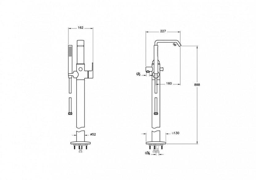 Mitigeur bain/douche au sol, avec douchette à main_Chromé - A42769 - Vitra