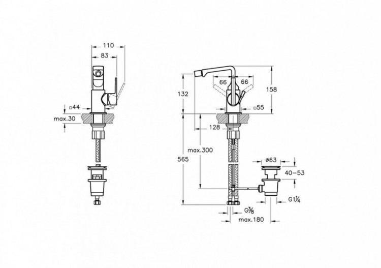 Mitigeur de bidet, avec tirette_Noir brillant - A4277039 - Vitra 2