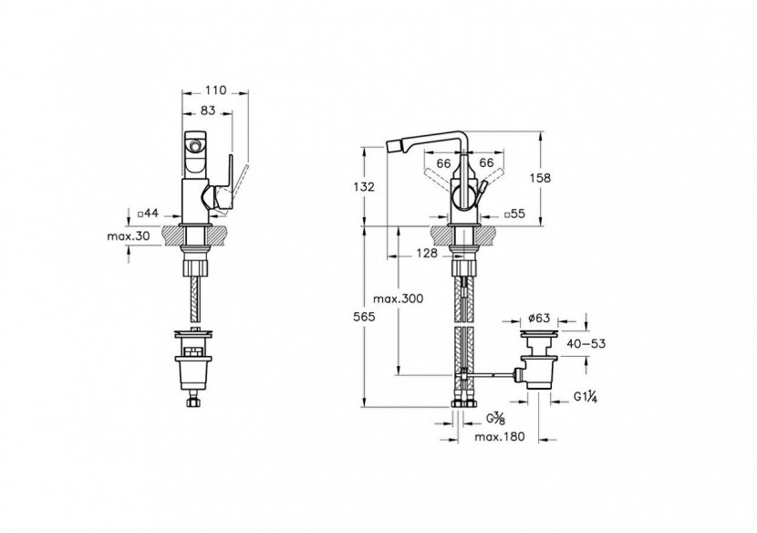 Mitigeur de bidet, avec tirette_Noir brillant - A4277039 - Vitra