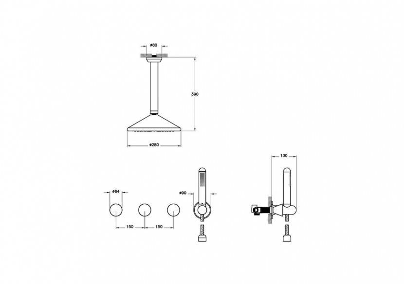 Liquid Ensemble de douche intégré Chromé, avec partie cachée A40836 Chromé - A42777 - Vitra