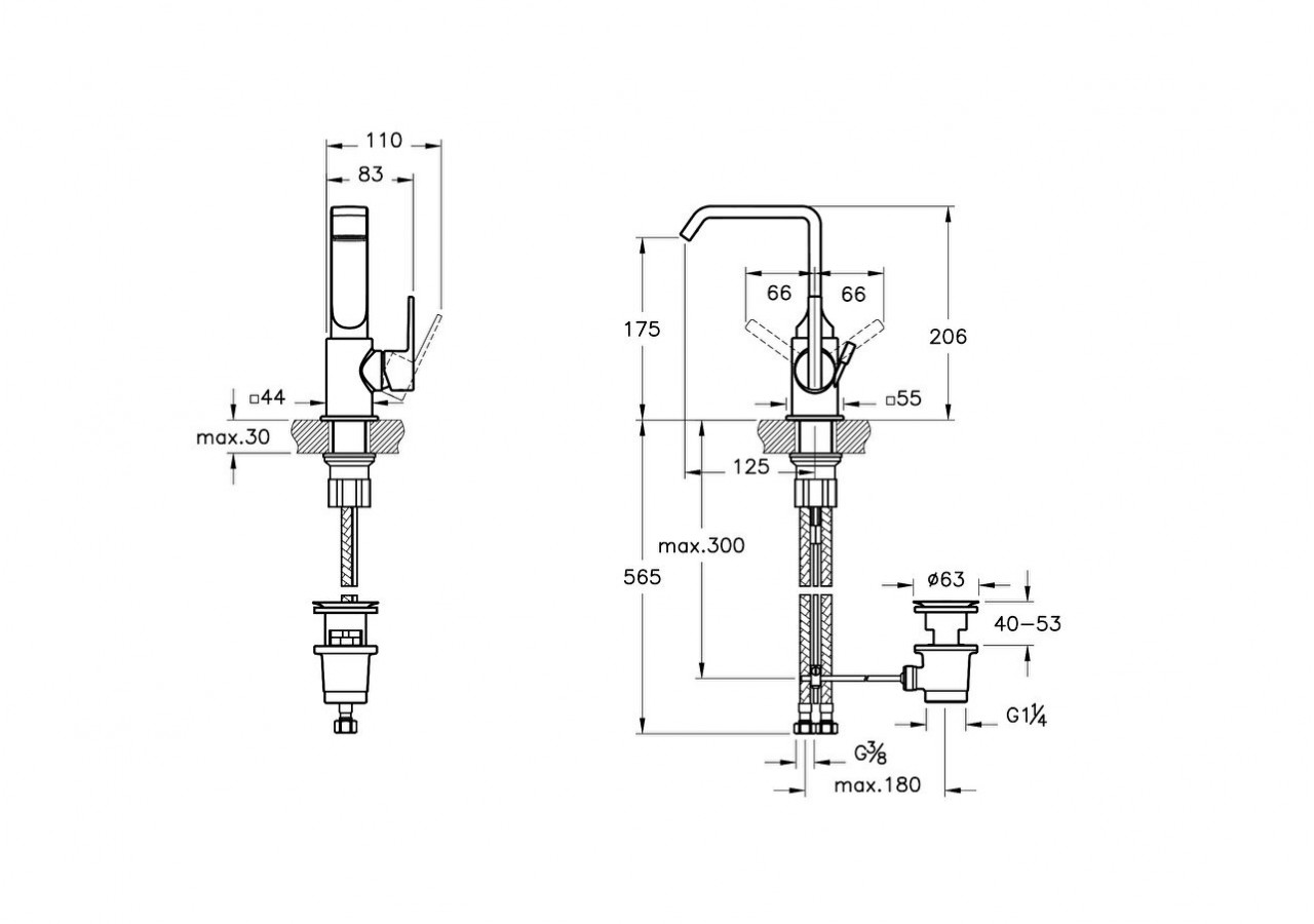 Mitigeur de lavabo, avec tirette_Chromé - A42779 - Vitra