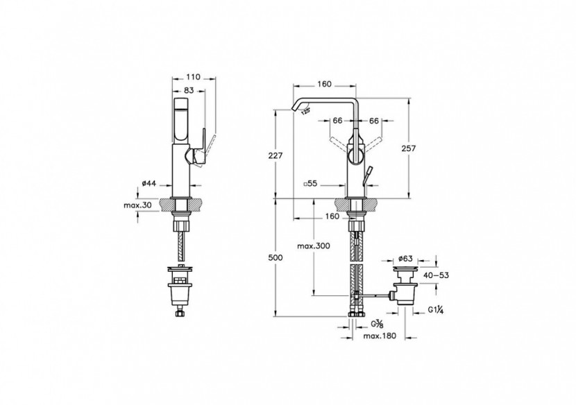 Mitigeur de lavabo XL, avec tirette_Chromé - A42780 - Vitra