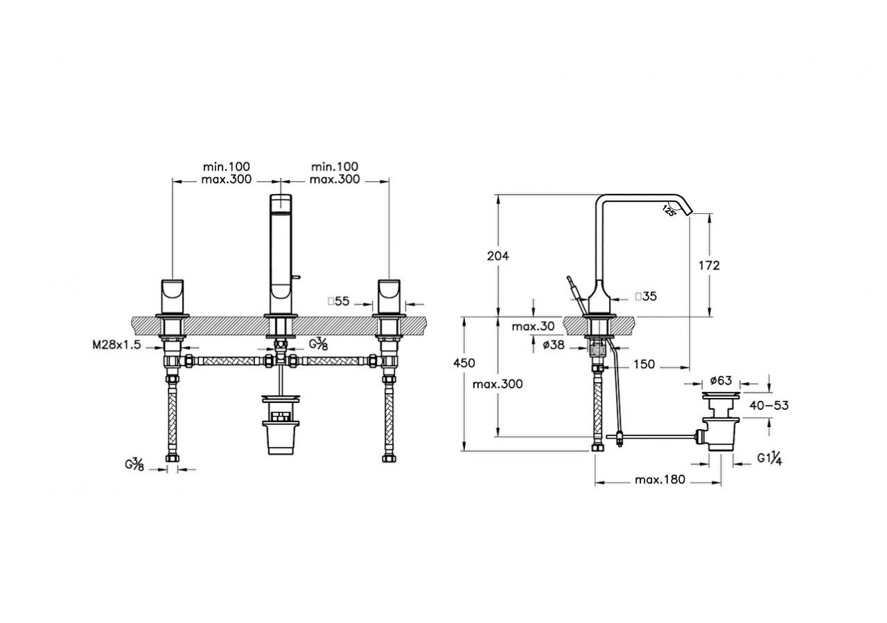 Mitigeur de lavabo 3 trous, avec tirette_Chromé - A42785 - Vitra