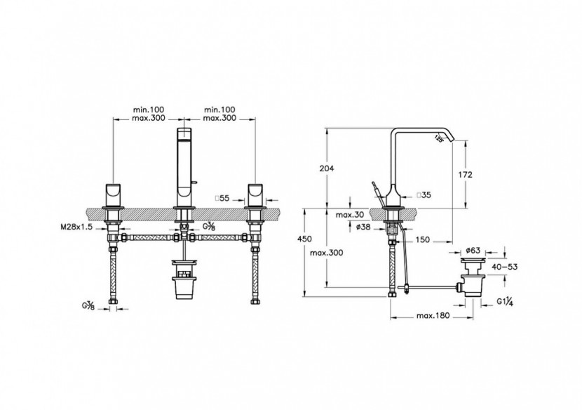Mitigeur de lavabo 3 trous, avec tirette_Chromé - A42785 - Vitra