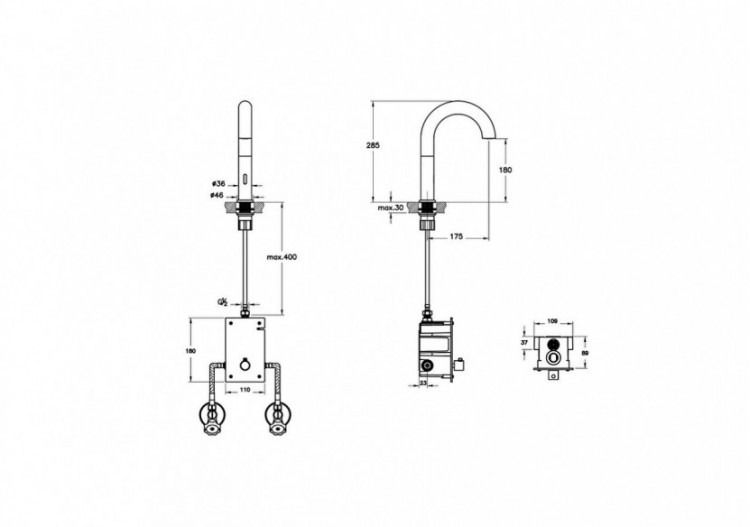 Liquid Mitigeur lavabo sans contact (Alimentation secteur - Double entrée d’eau) Noir brillant - A4278839 - Vitra 2