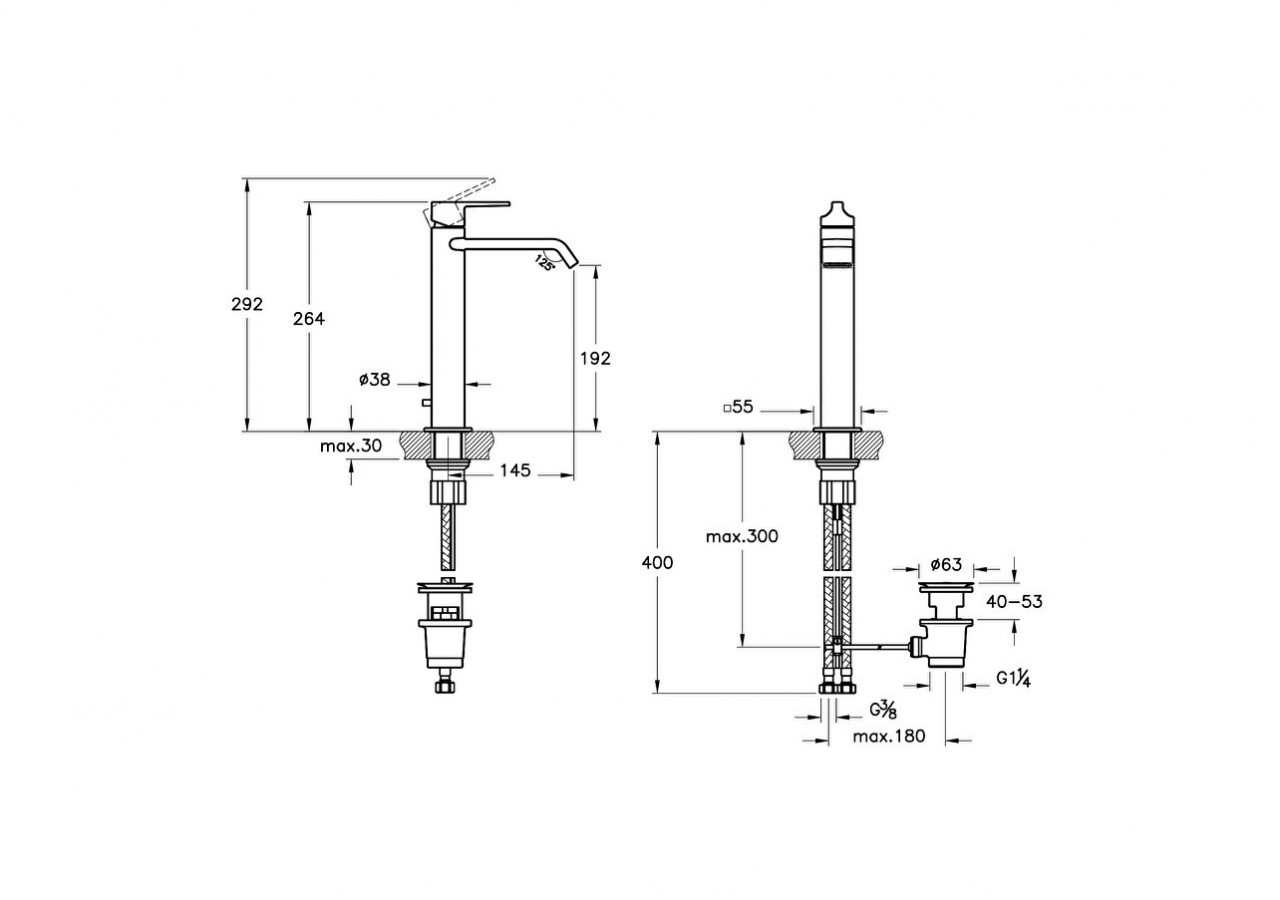 Mitigeur de lavabo XL-Poignée sur le dessus, avec tirette_Noir brillant - A4281539 - Vitra