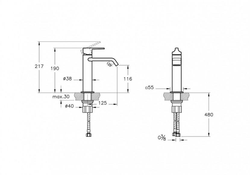 Mitigeur de lavabo-Poignée sur le dessus_Noir brillant - A4281639 - Vitra
