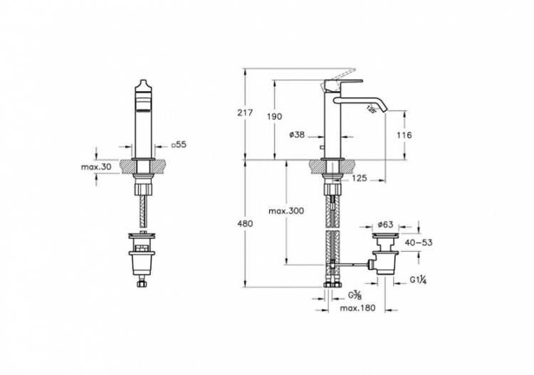 Mitigeur de lavabo-Poignée sur le dessus, avec tirette_Chromé - A42817 - Vitra 2