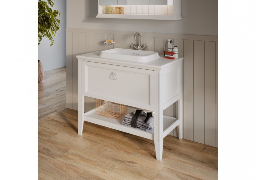 Valarte meuble avec plan céramique, 100 cm, avec tiror, blanc mat - 62183 - Vitra Valarte meuble avec plan céramique, 100 cm, avec tiror, blanc mat - 62183 - Vitra