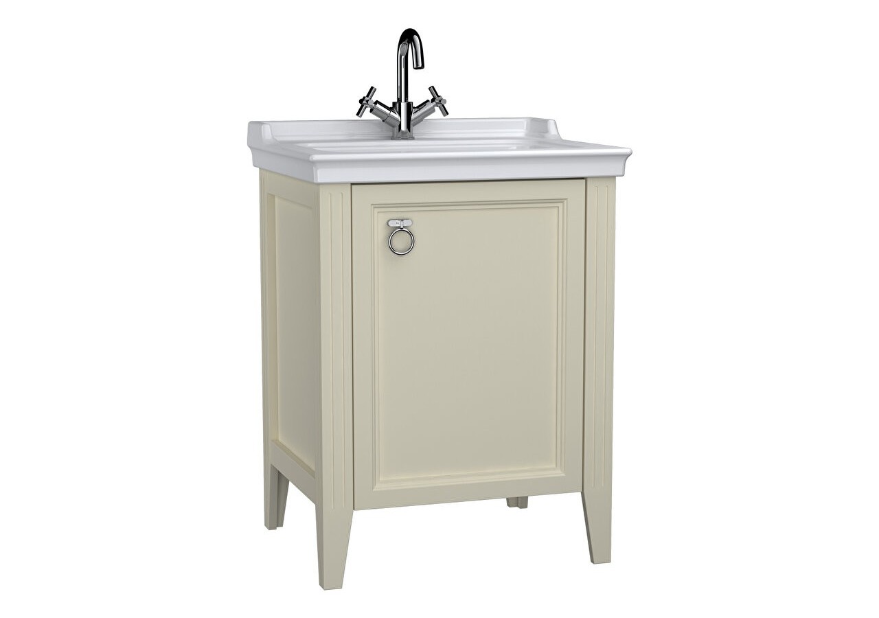 Valarte meuble avec plan céramique, 65 cm, avec porte, ivoire mat, droite - 62261 - Vitra