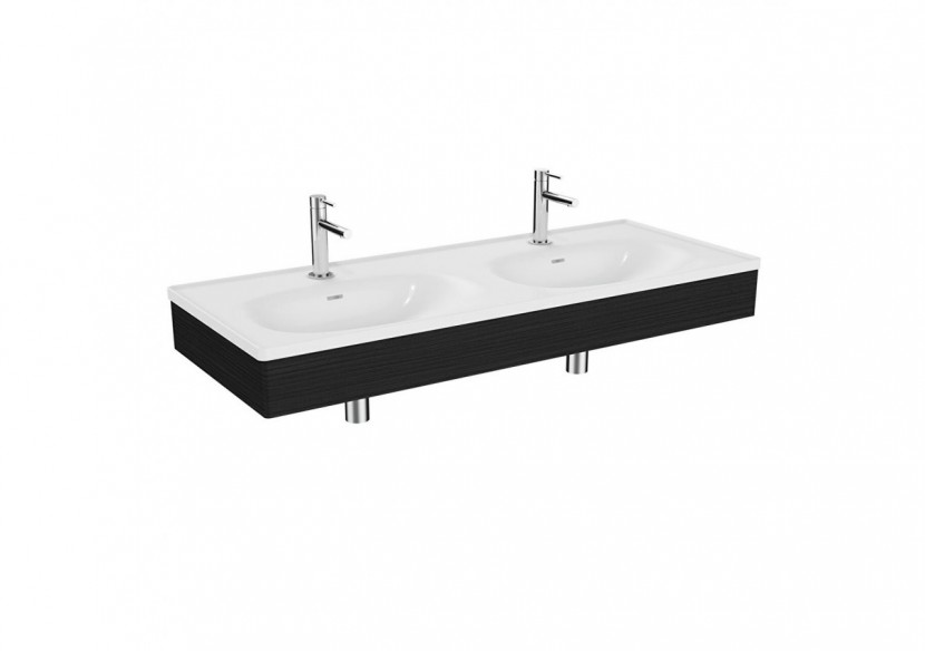 Equal plan céramique,lavabo double,panneau en bois,chêne noir structure,130cm - 64094 - Vitra Equal plan céramique,lavabo double,panneau en bois,chêne noir structure,130cm - 64094 - Vitra