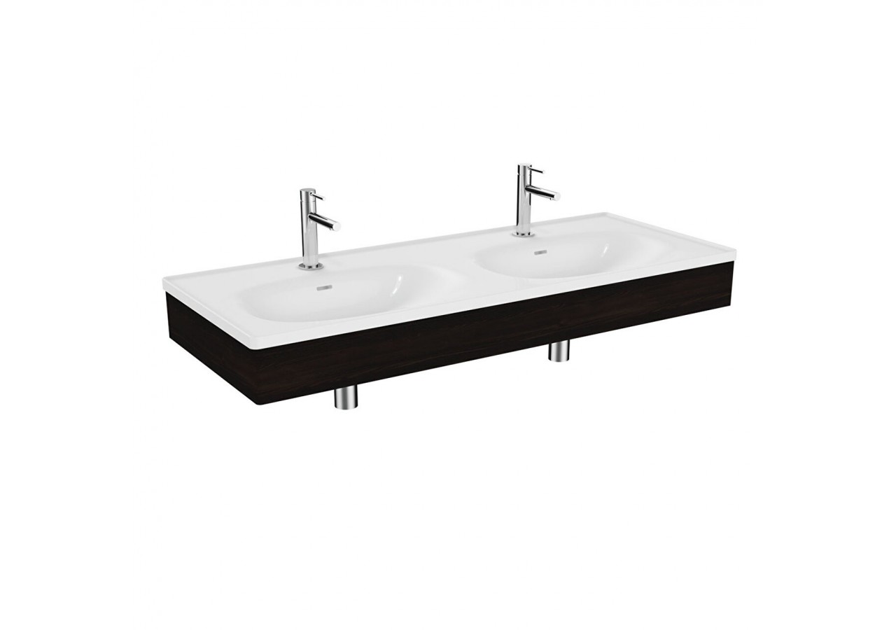 Equal plan céramique, lavabo double, avec panneau en bois, orme, 130 cm - 64095 - Vitra