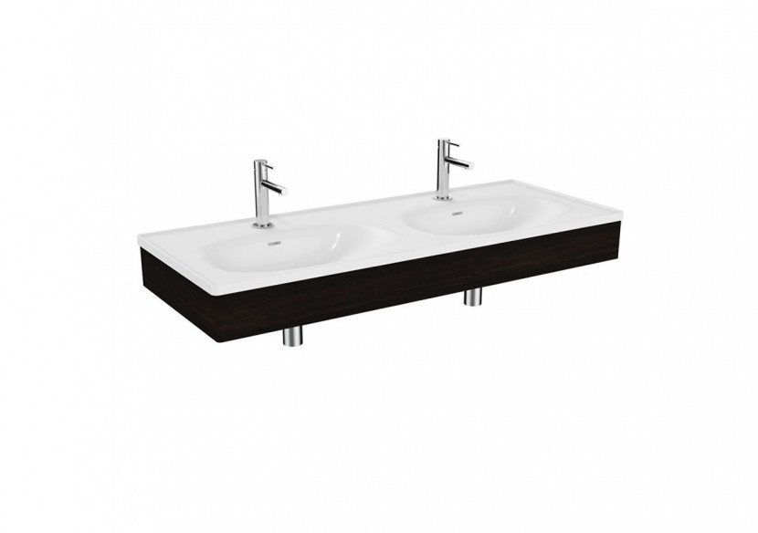 Equal plan céramique, lavabo double, avec panneau en bois, orme, 130 cm - 64095 - Vitra Equal plan céramique, lavabo double, avec panneau en bois, orme, 130 cm - 64095 - Vitra