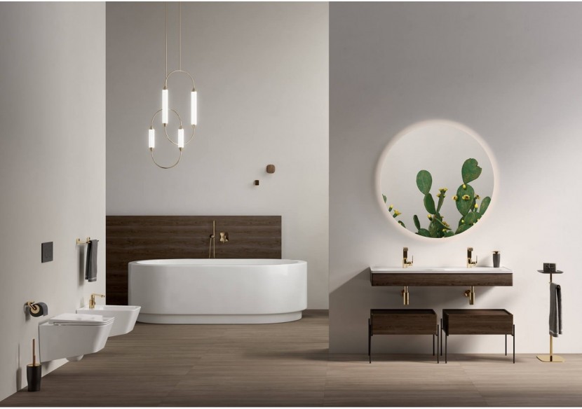 Equal plan céramique, lavabo double, avec panneau en bois, orme, 130 cm - 64095 - Vitra Equal plan céramique, lavabo double, avec panneau en bois, orme, 130 cm - 64095 - Vitra