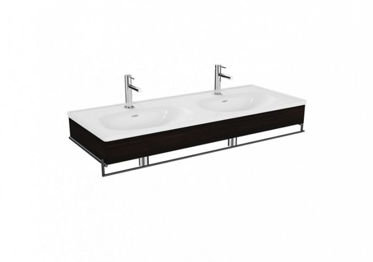 Equal plan cér.,lavabo double,pann. en bois et porte-serviettes,orme,130cm - 64098 - Vitra