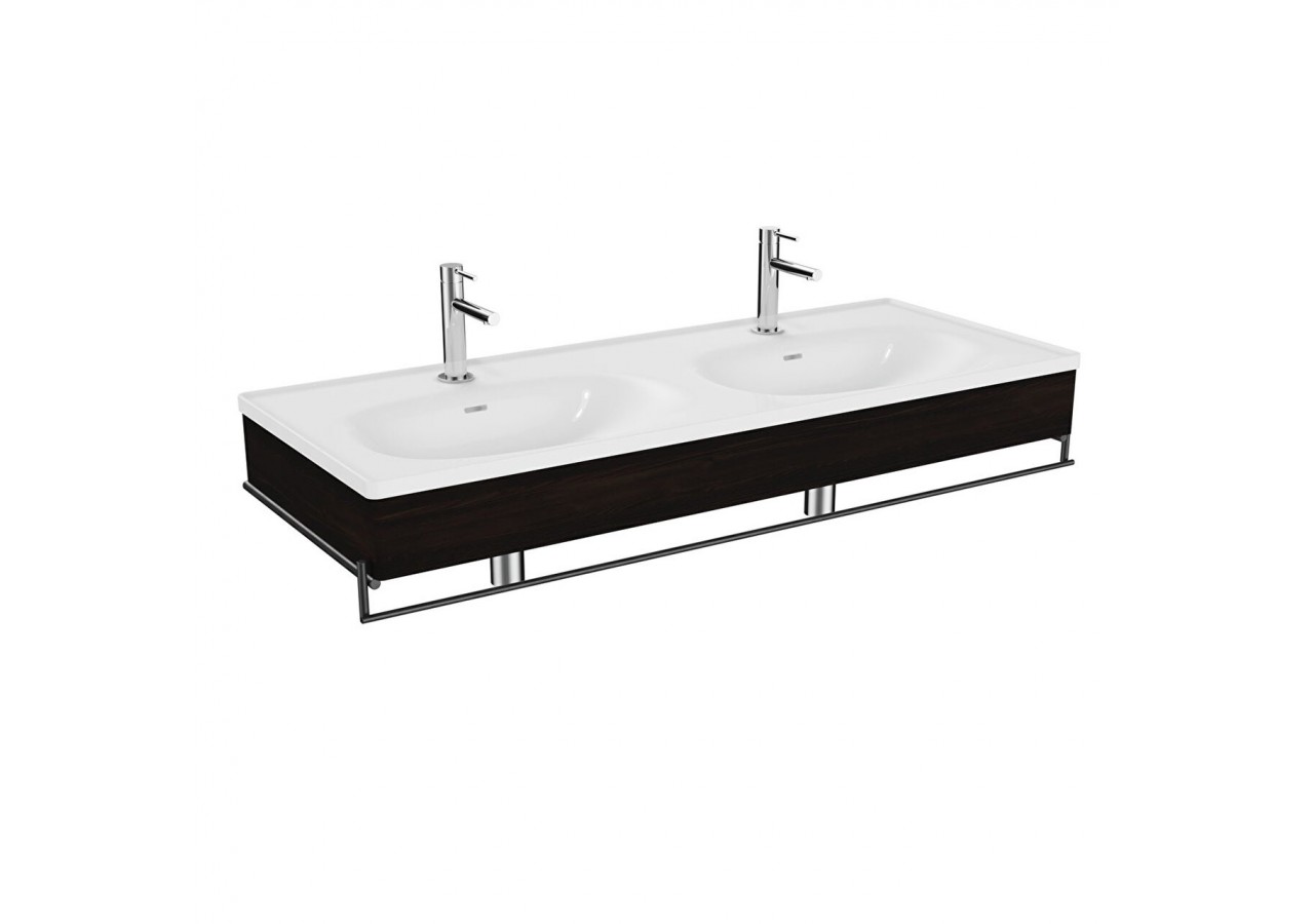 Equal plan cér.,lavabo double,pann. en bois et porte-serviettes,orme,130cm - 64098 - Vitra