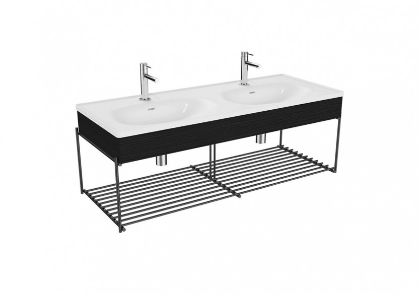 Equal plan cér.,lavabo double,pann.en bois et étagère,chêne noir structure,130cm - 64100 - Vitra Equal plan cér.,lavabo double,pann.en bois et étagère,chêne noir structure,130cm - 64100 - Vitra